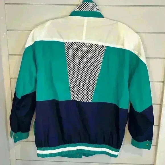 Vintage 80's Wind Breaker Teal White Navy Nautical Miami Vice Sz Med‎ - Picture 4 of 9
